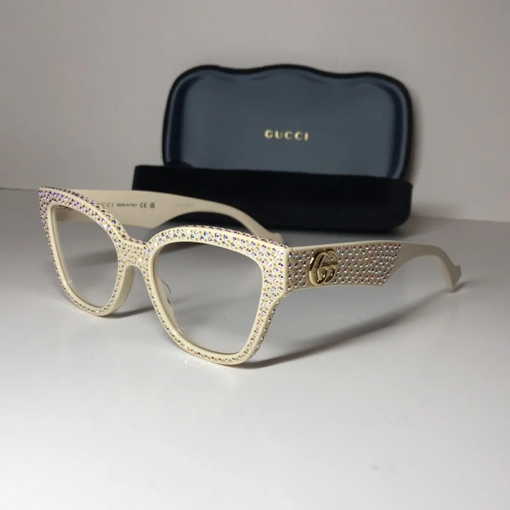 Gucci GG1424s Cream Crystal-Embellished Women's Glasses
